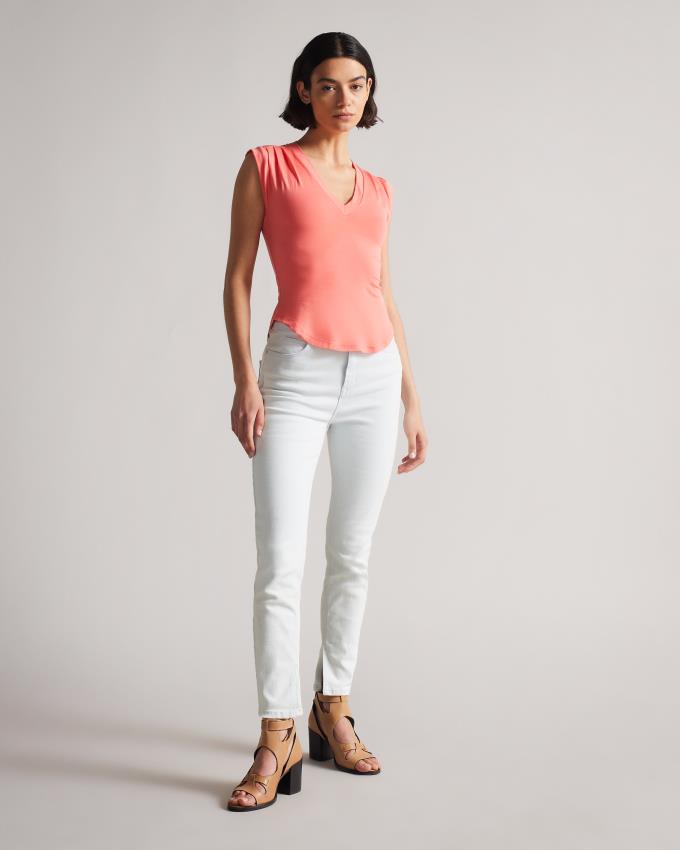 Hauts Ted Baker Fitted V Neck Corail Femme | JKX-20851067